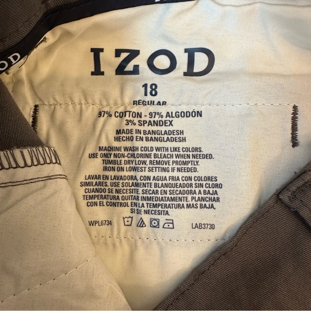IZOD Gray Chino Dress Pants Boys Size 18 Regular Stretch Flat Front NWT School - Picture 9 of 9
